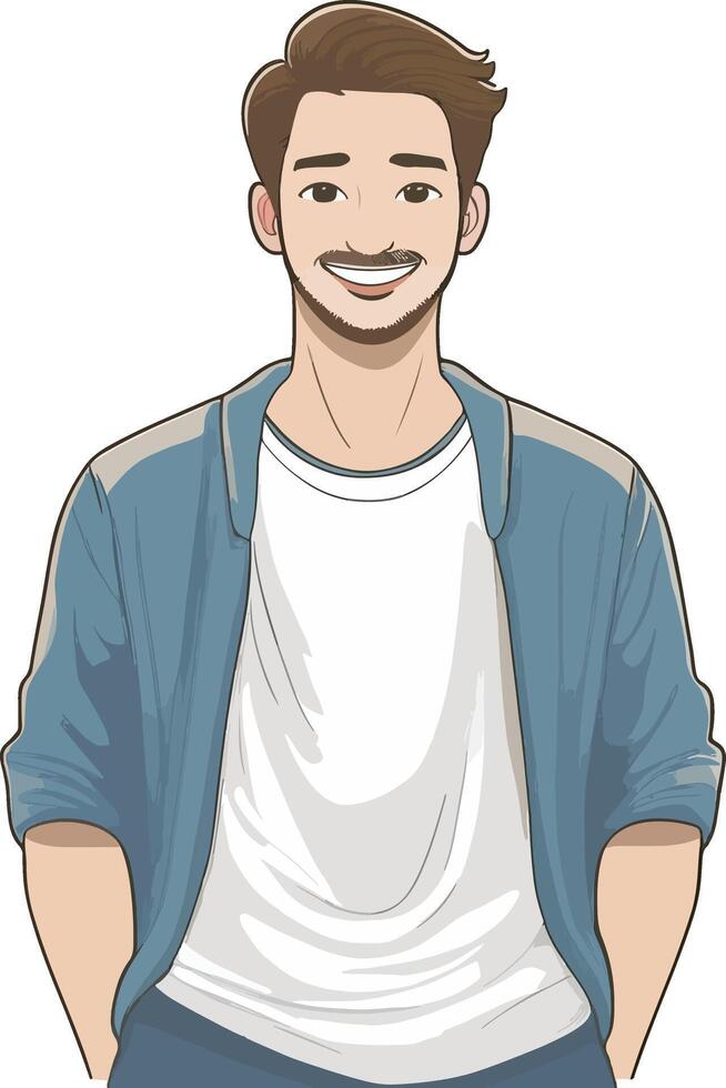A cartoon man with a mustache and a blue shirt vector