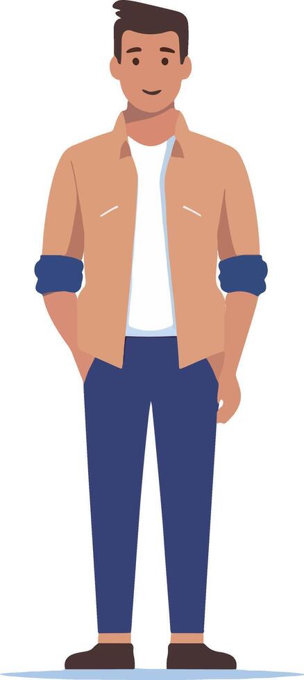 A man in a shirt and pants standing with his hands in his pockets vector