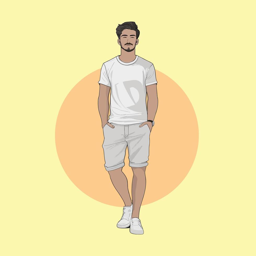 A man in shorts and a white t- shirt vector