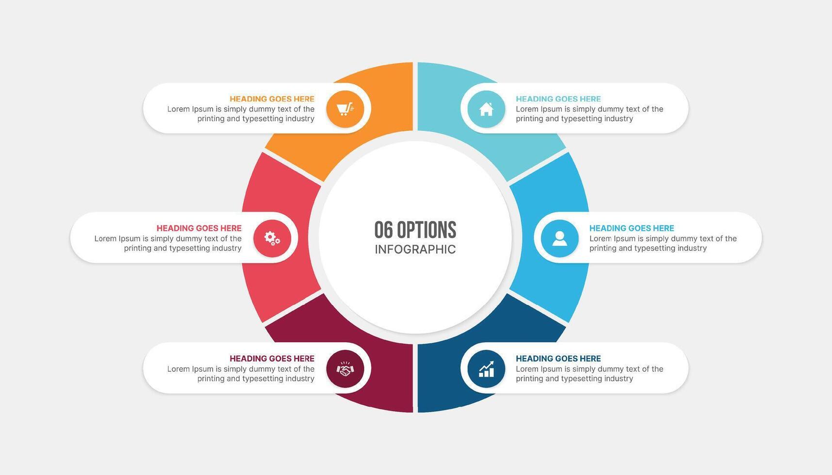 Six Options Circle Cycle Infographic Template Design vector