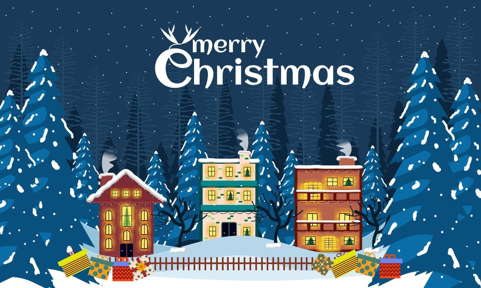 village in winter in the night with mountain view and snow in collection for christmas editable templaten greeting card stories template, landscape christmas background vector