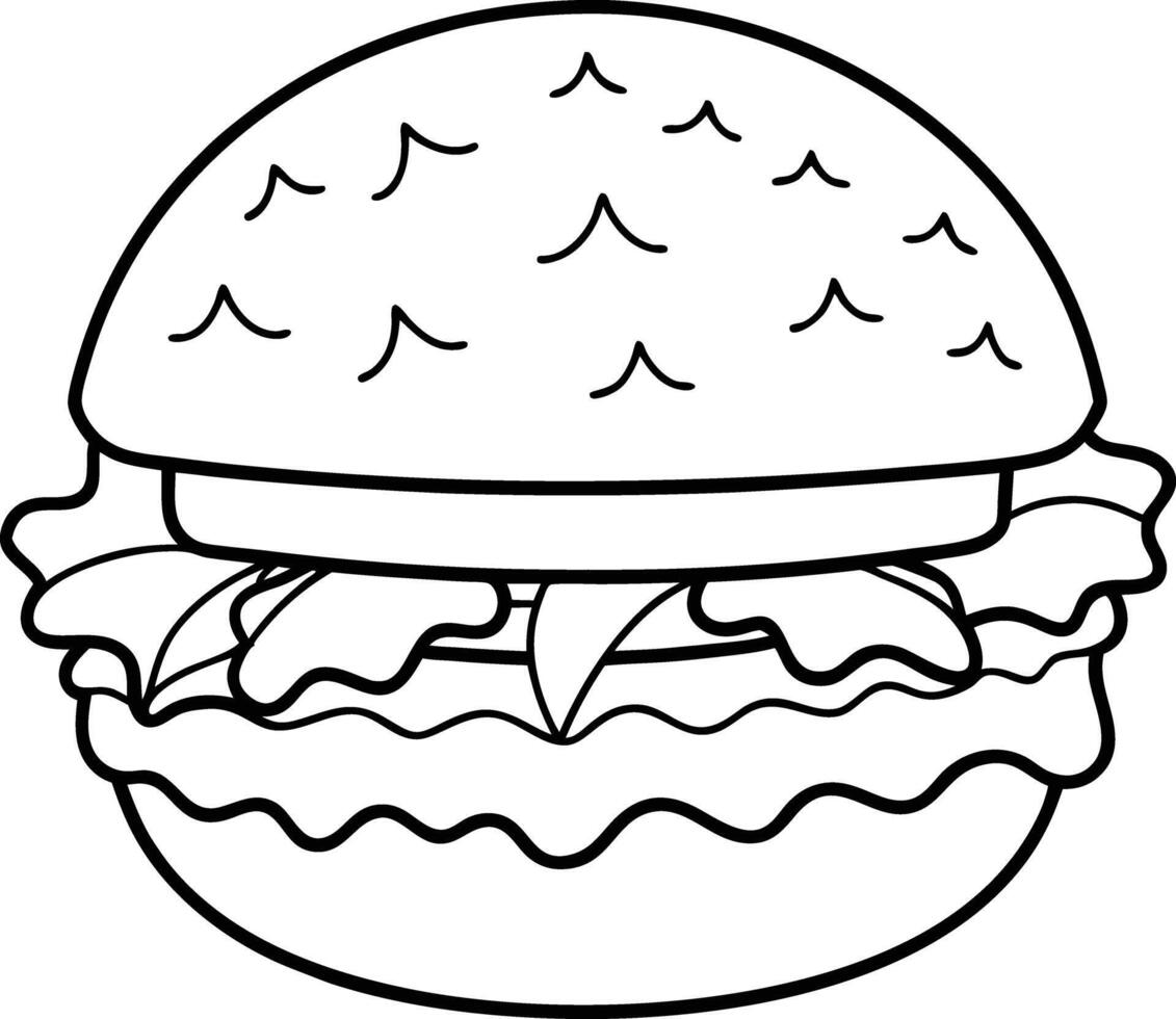 Crispy Lettuce and Cheese Burger Sketch vector