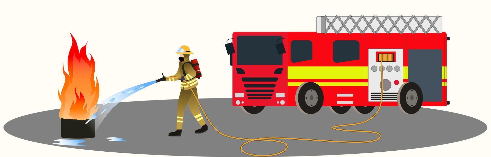 firefighters extinguishing the flames with water pressure vector