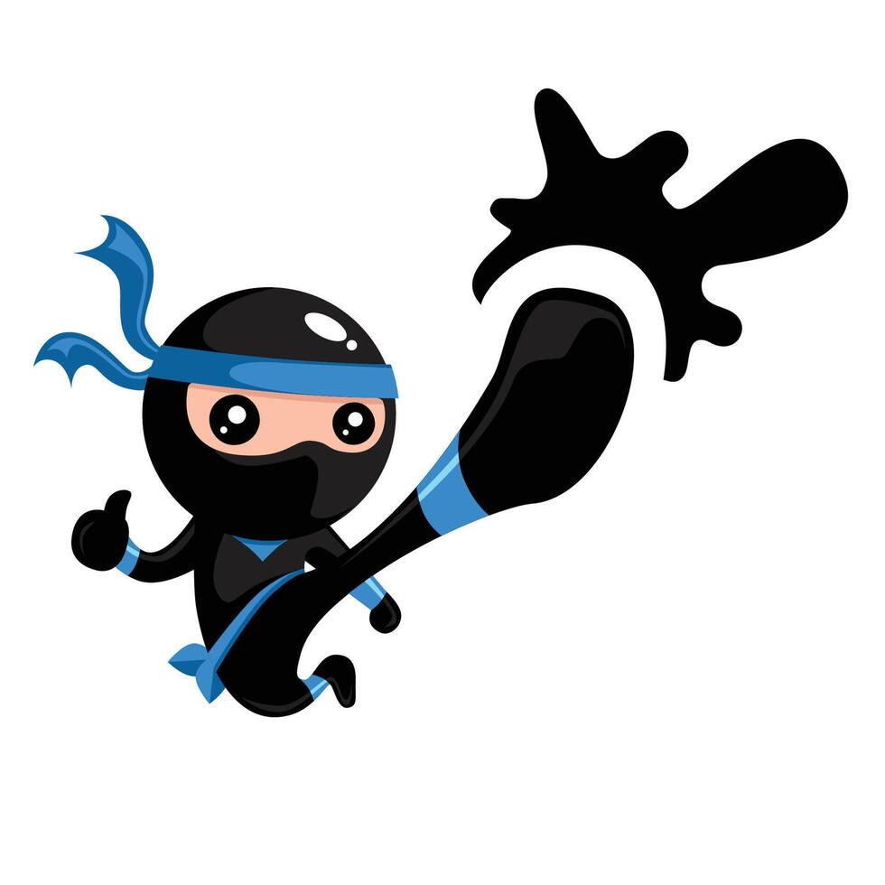 cool ninja pose kicking stains vector