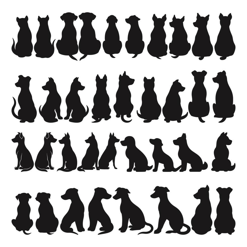Back Sitting Dogs, Back of Dog Silhouettes, Dogs Sitting Back , Dogs silhouette vector