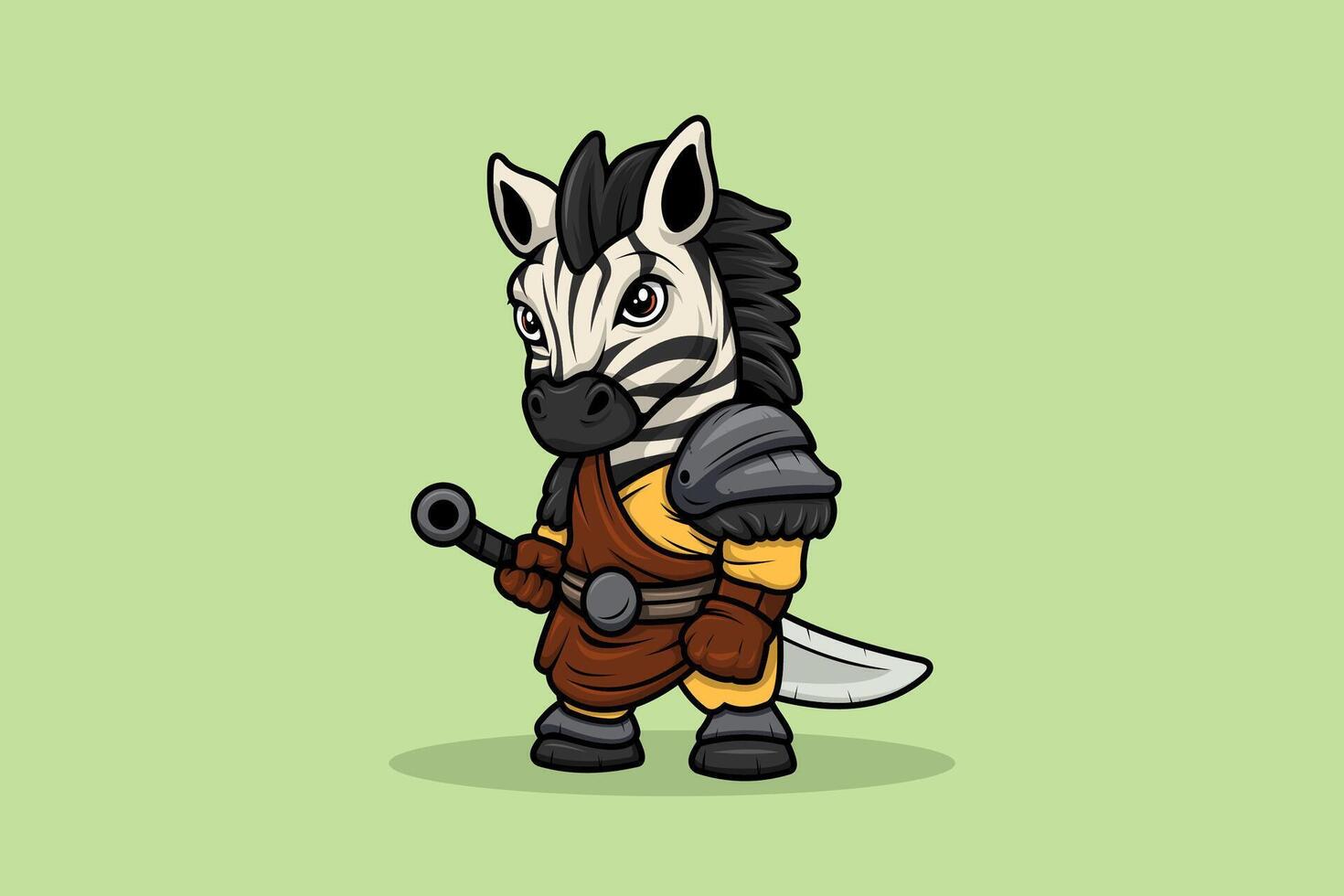 Zebra Warrior Mascot Character with Tribal Armor and holding Sword vector