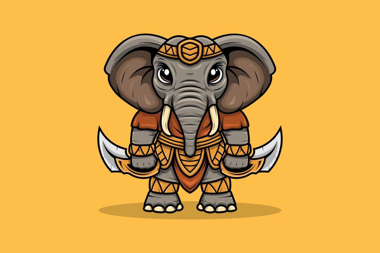 Mascot Character Elephant Warrior with Tribe Armor vector