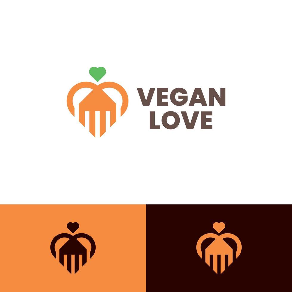 fork vegan love logo design vector