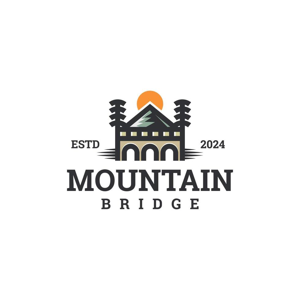 mountain bridge logo design vector