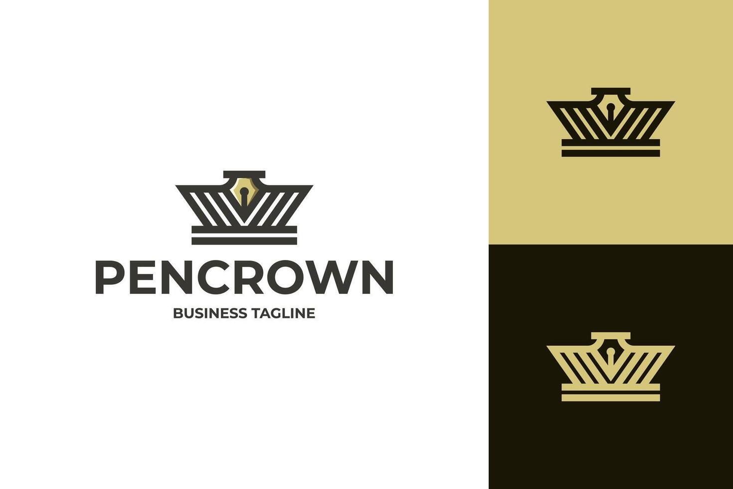 luxury pen crown logo design vector
