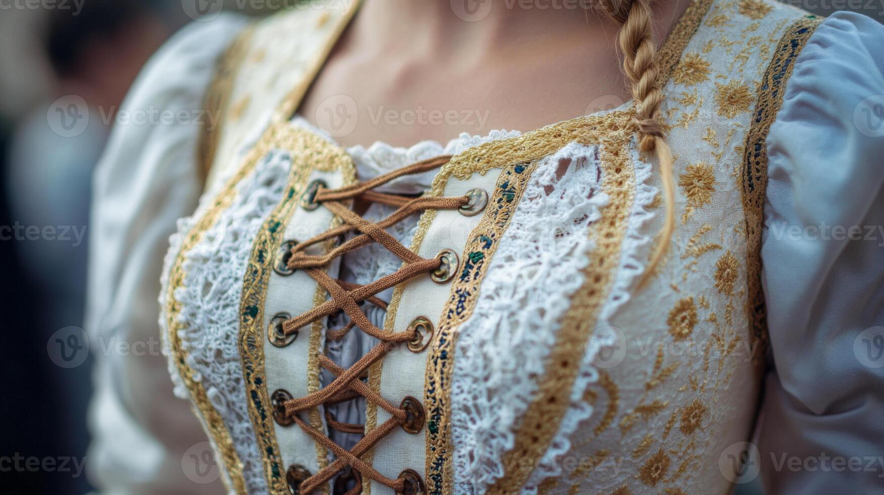 Close-up of a White and Gold Corset with Brown Laces photo