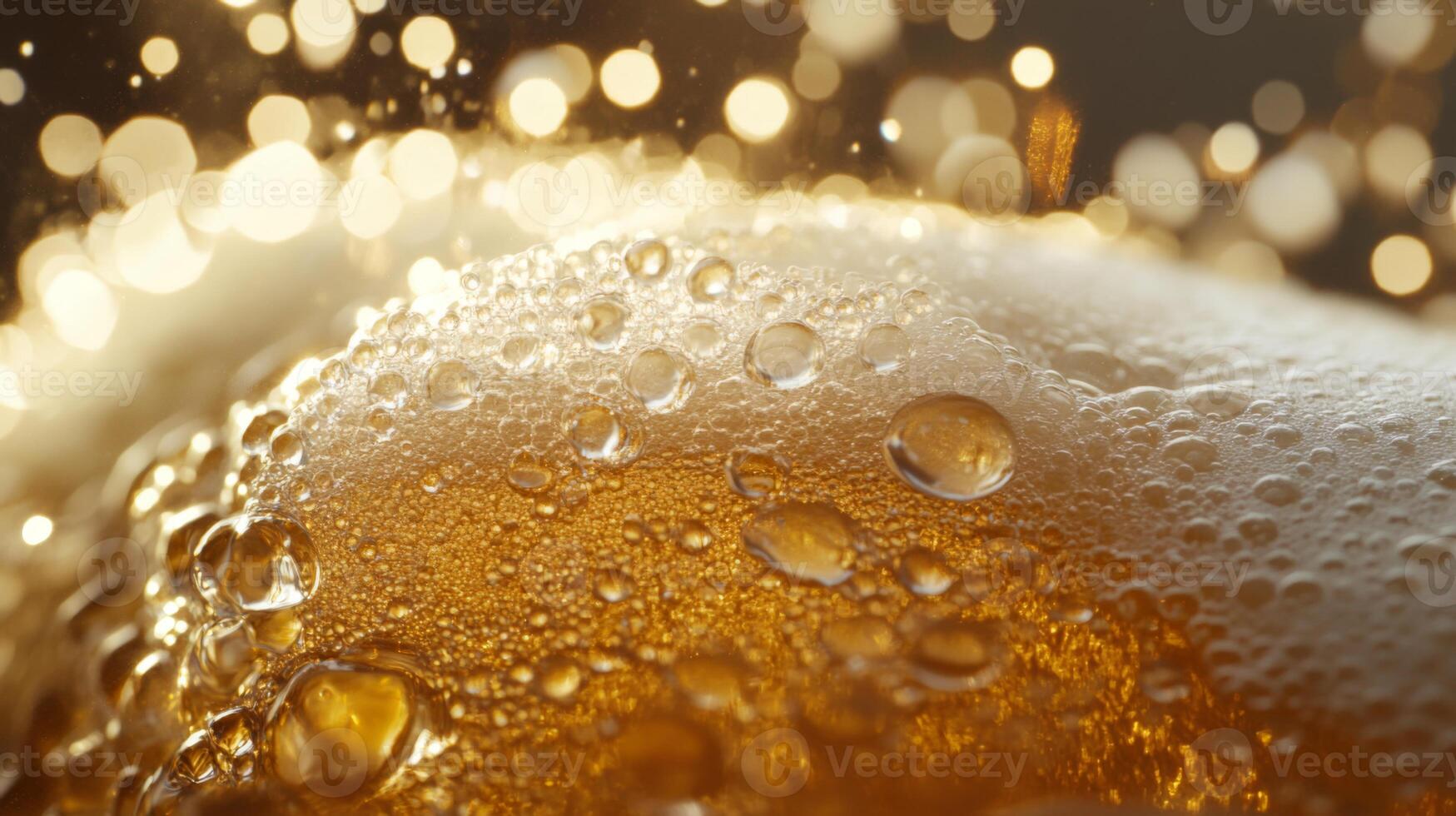 Close-up of Beer with Bubbles and Golden Light photo