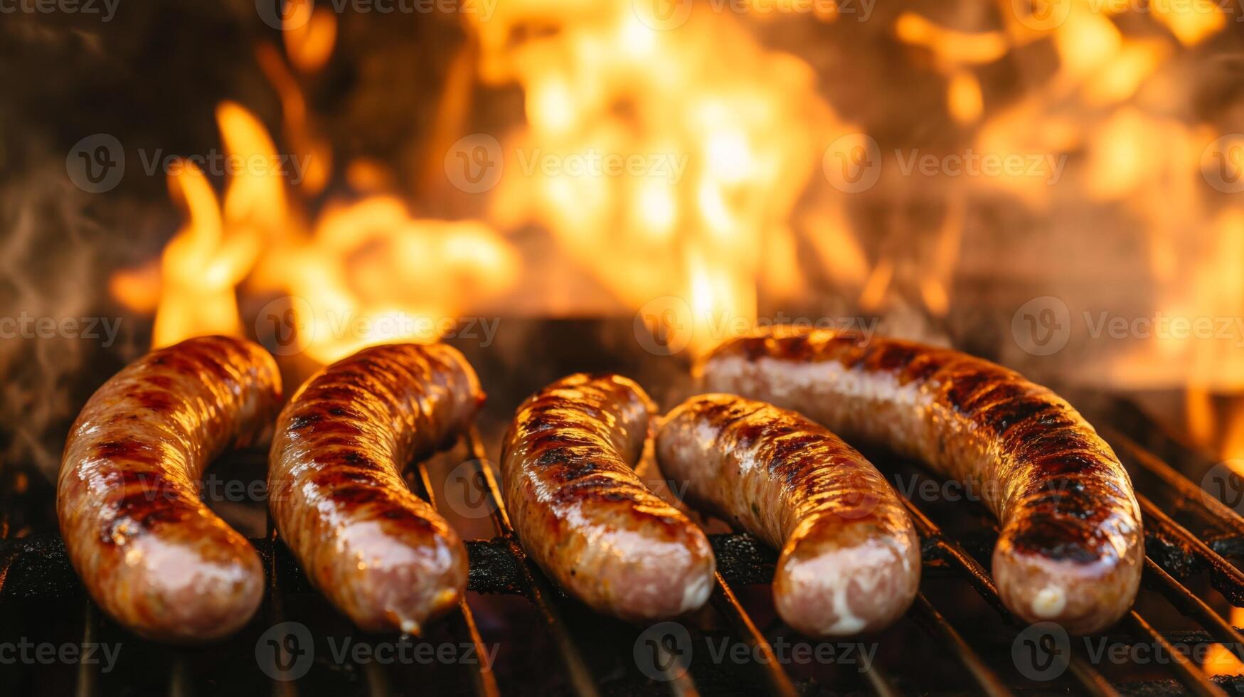 A group of sausages cooking on a grill photo