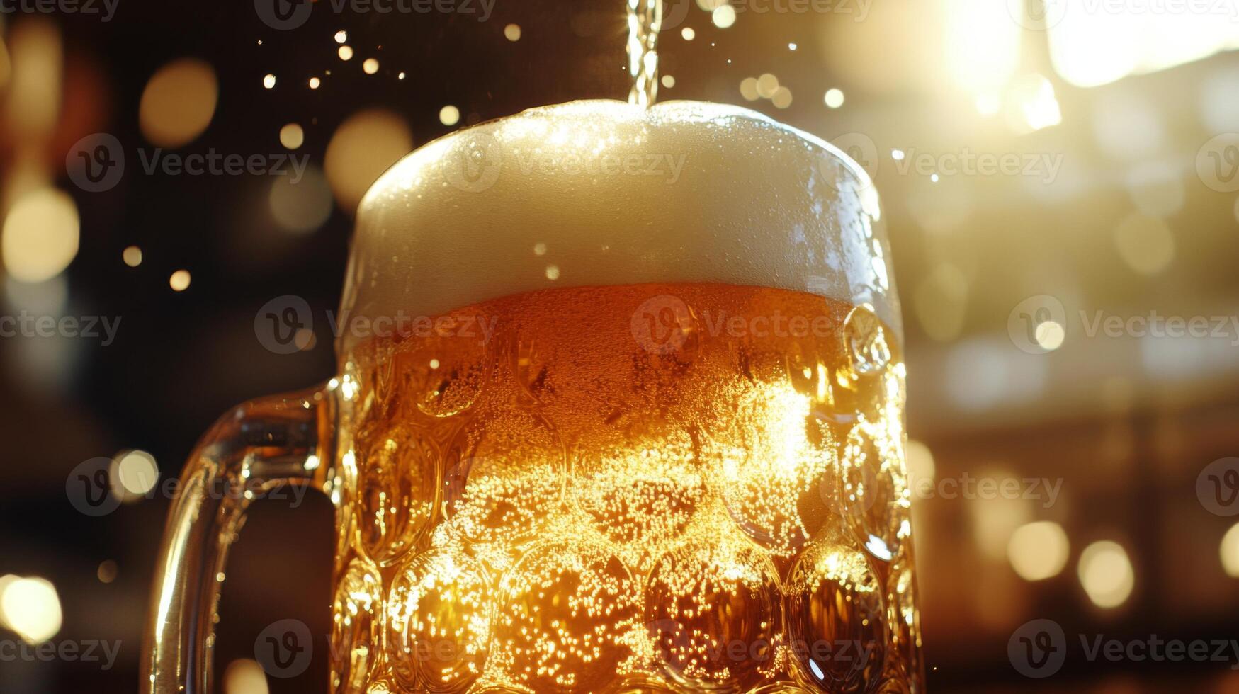 A beer is being poured into a glass photo