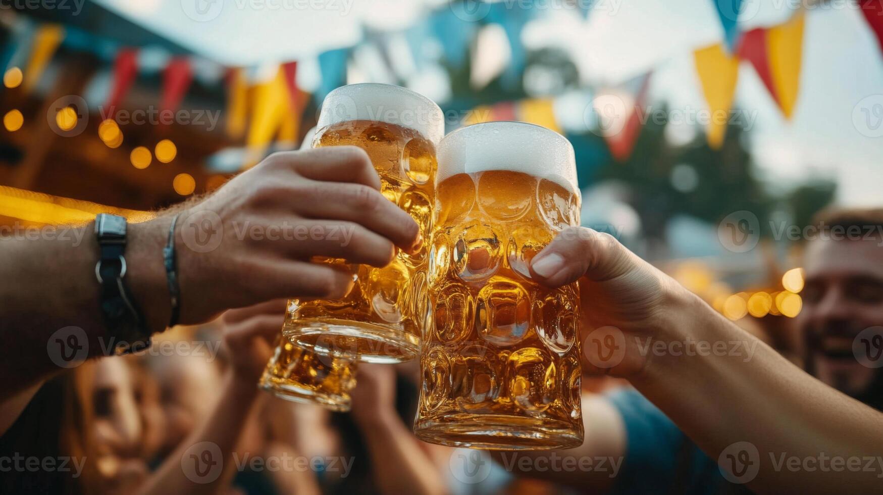 People toasting beer at an outdoor party photo