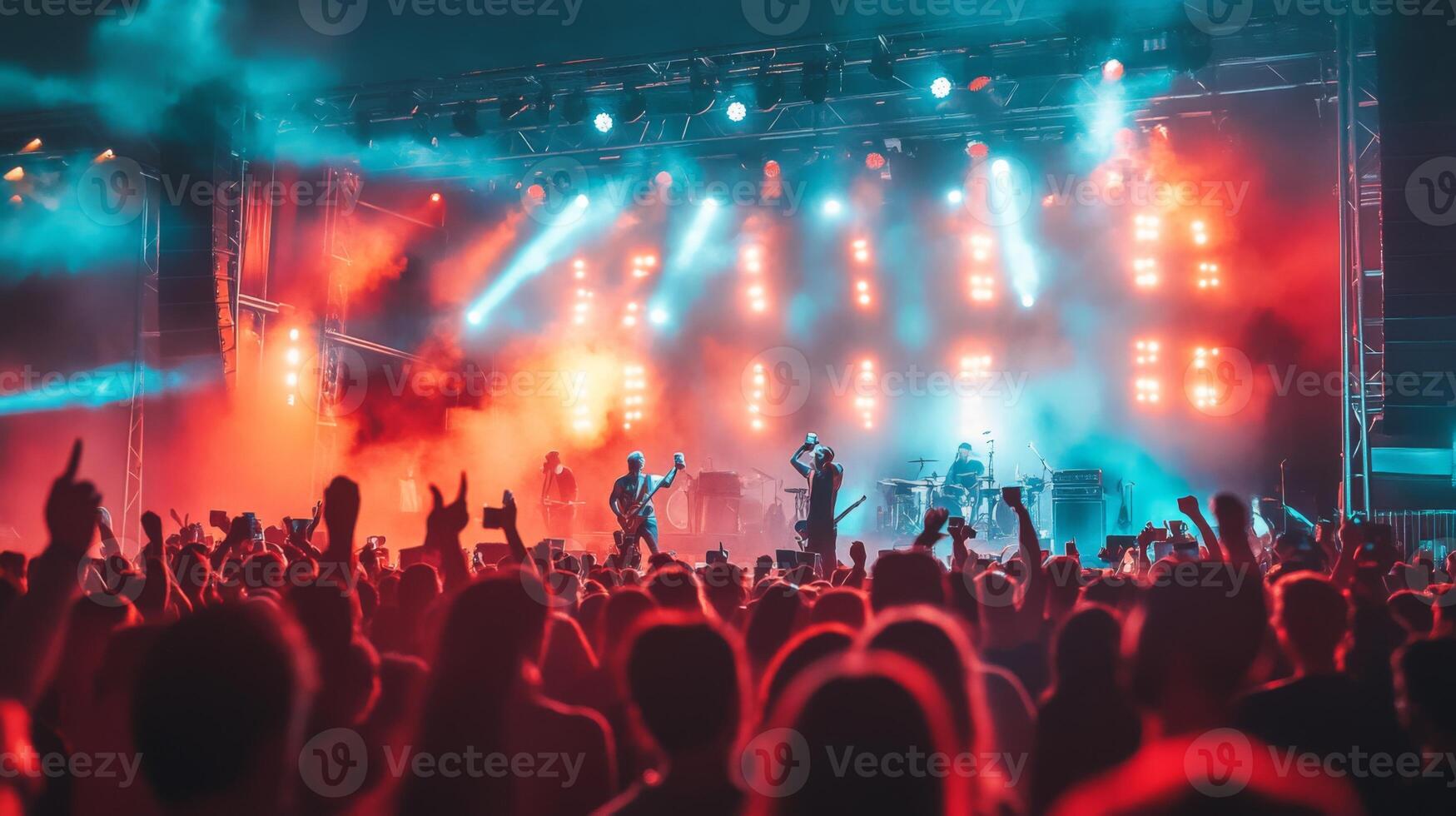 A crowd at a concert with bright lights photo