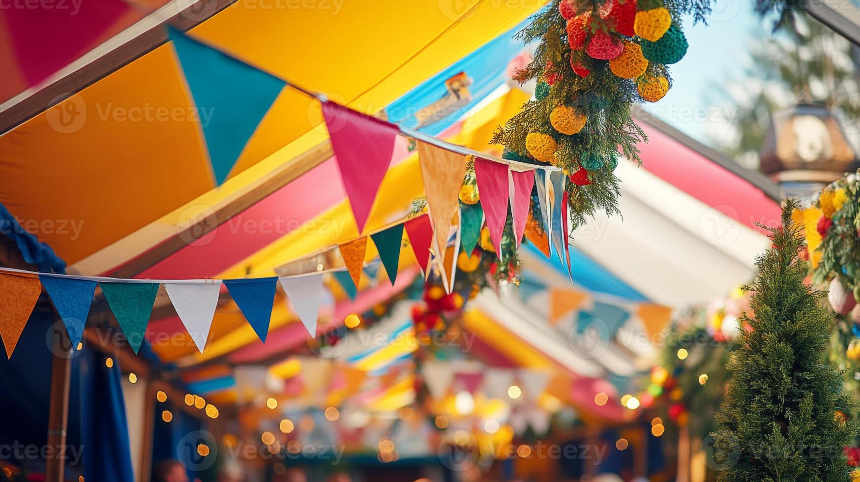 Colorful bunting hanging from a tent photo