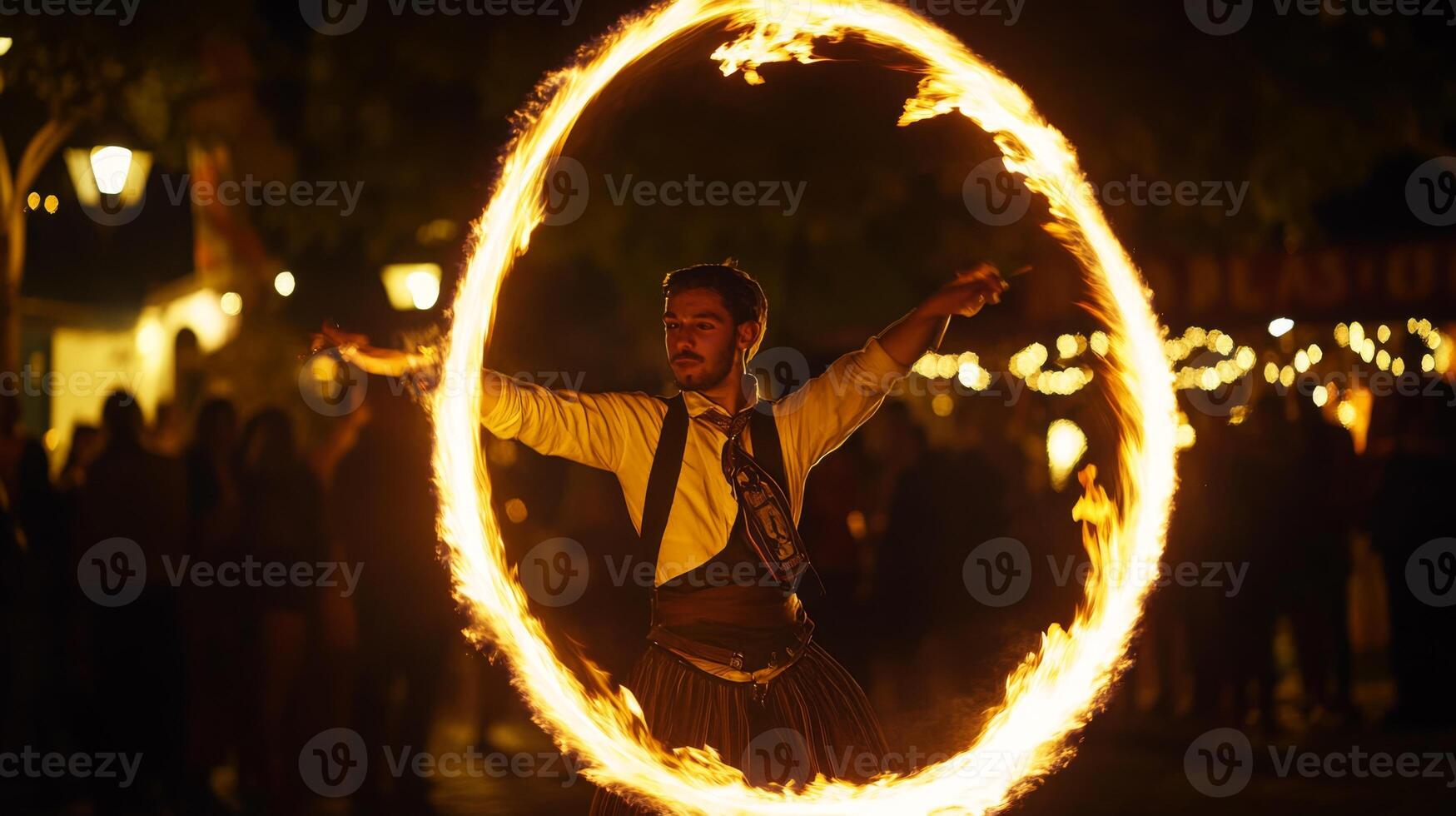 A man with a fire ring in the air photo
