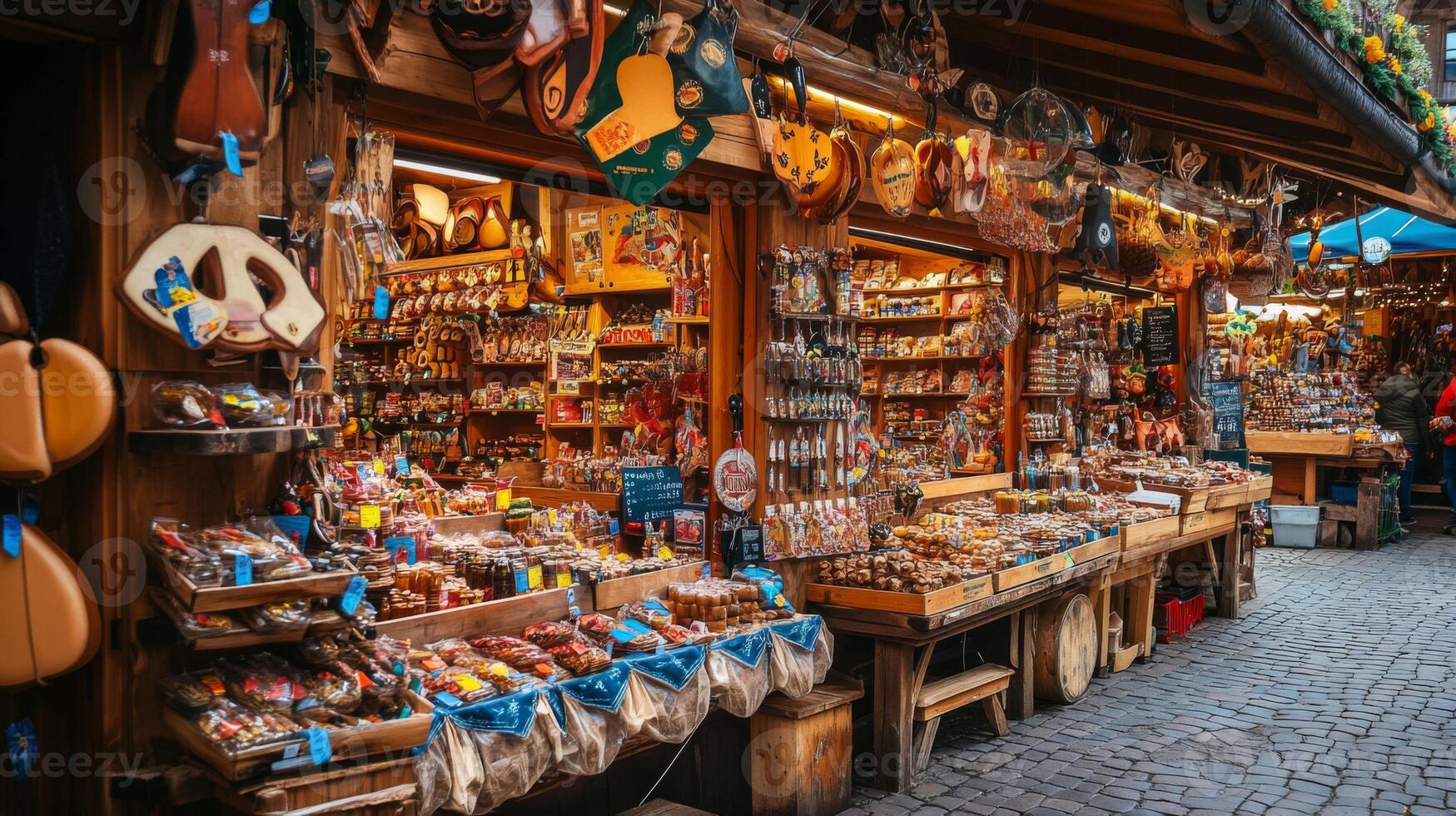 A Traditional European Market Stall Selling Preserves and Other Delicacies photo