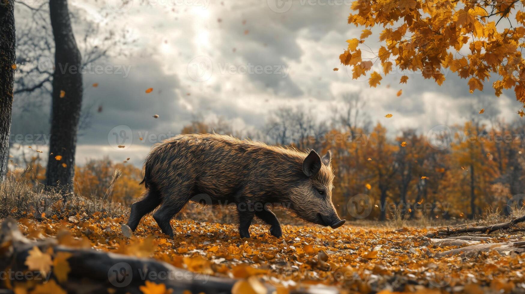 Wild boar in autumn forest photo