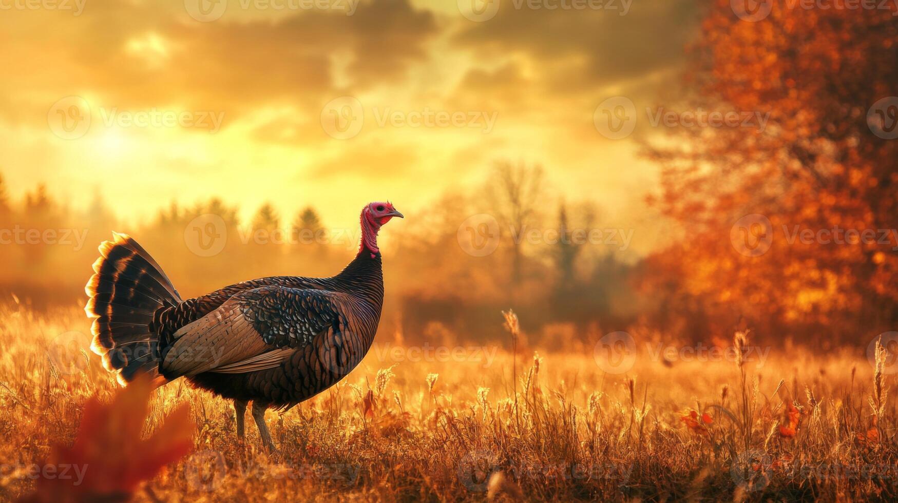 Turkey in autumn field photo