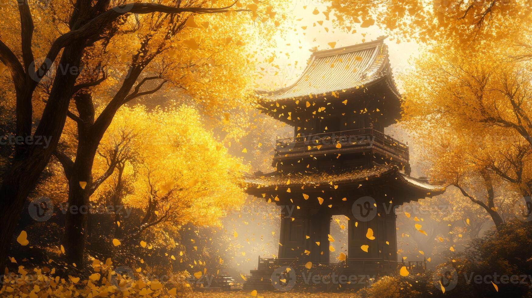 Ancient Pagoda Surrounded by Golden Autumn Trees photo