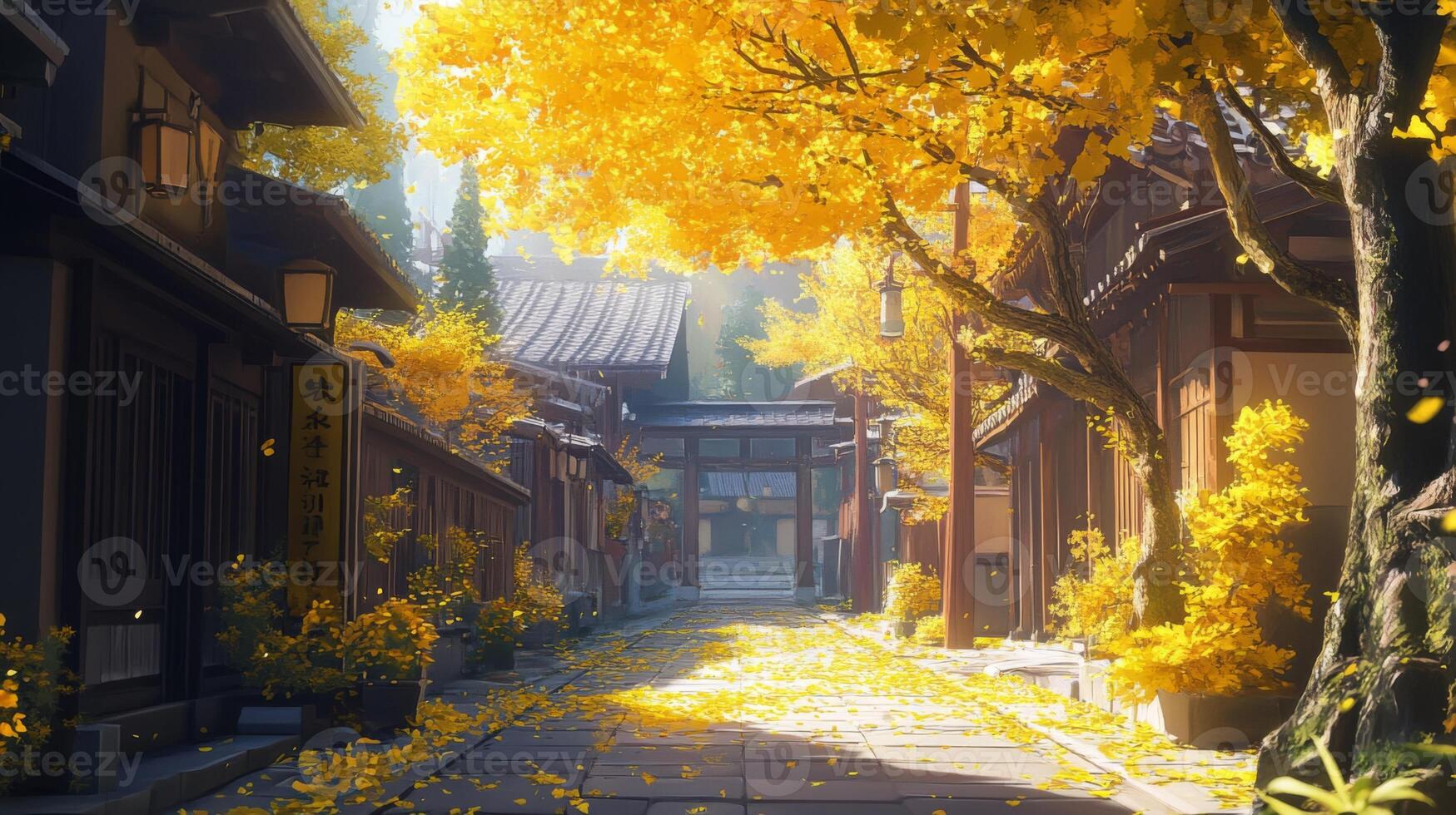 A Picturesque Autumn Street in a Japanese Village photo