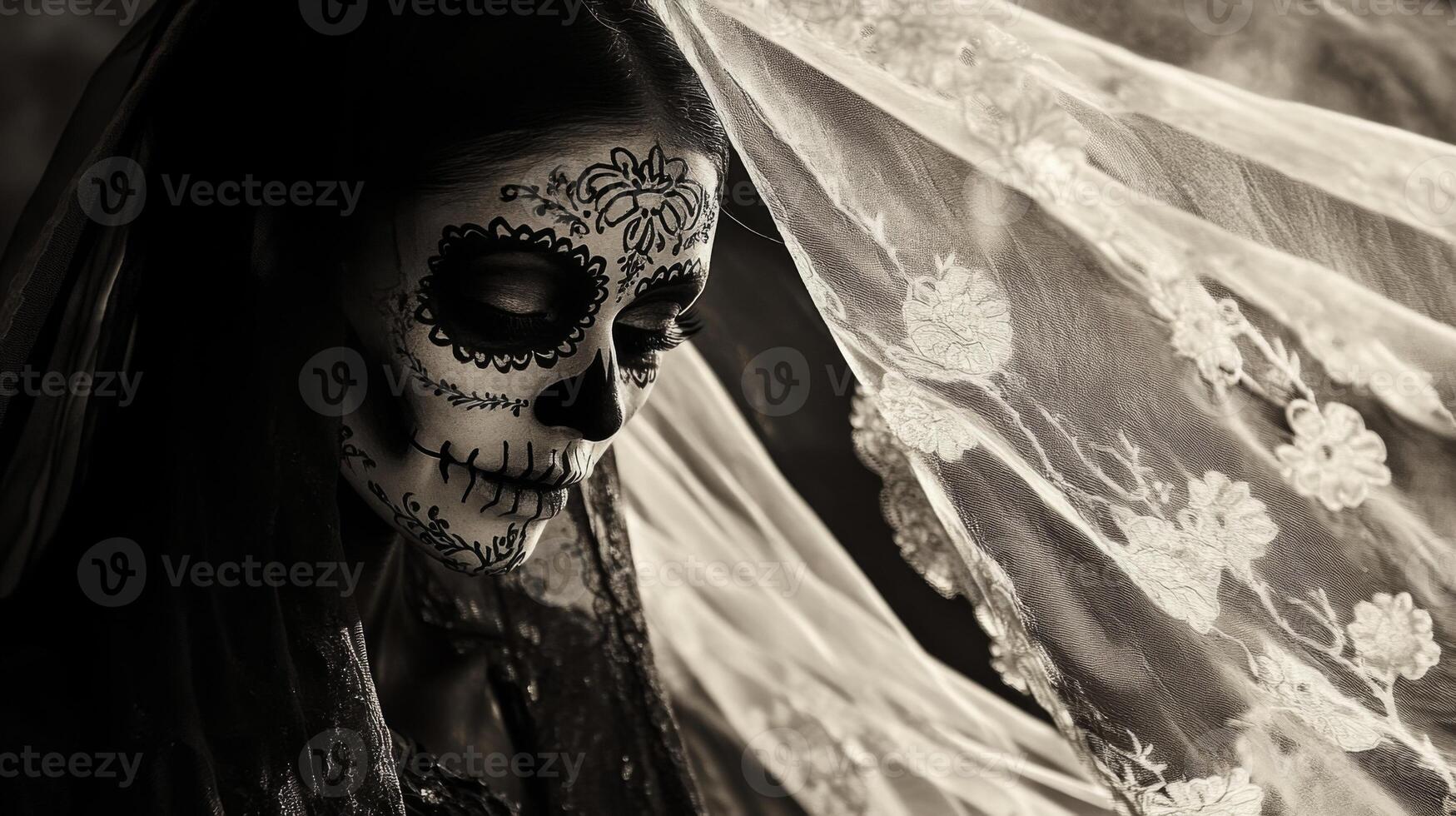Woman with Sugar Skull Makeup and Veil photo