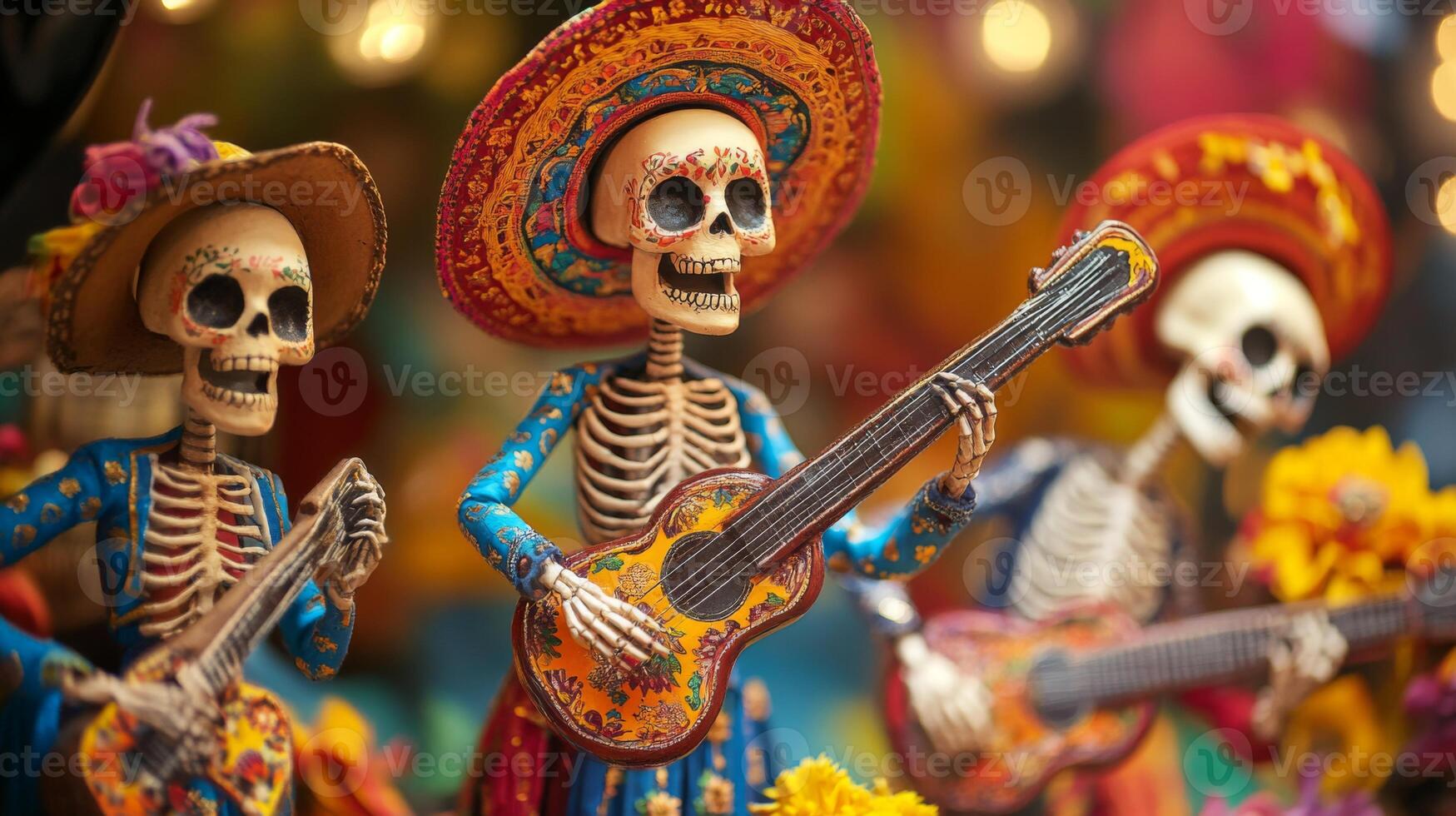Day of the Dead Skeletons Playing Guitars photo