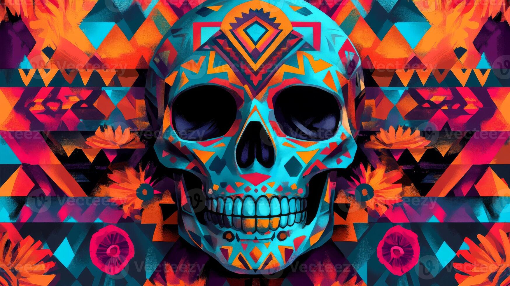Geometrically Patterned Skull with Vibrant Colors photo