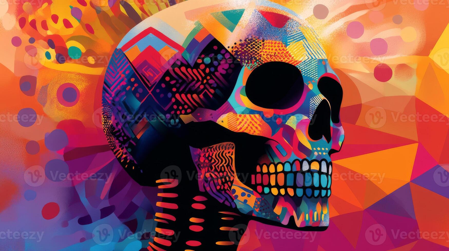 Colorful Abstract Skull with Geometric Patterns photo