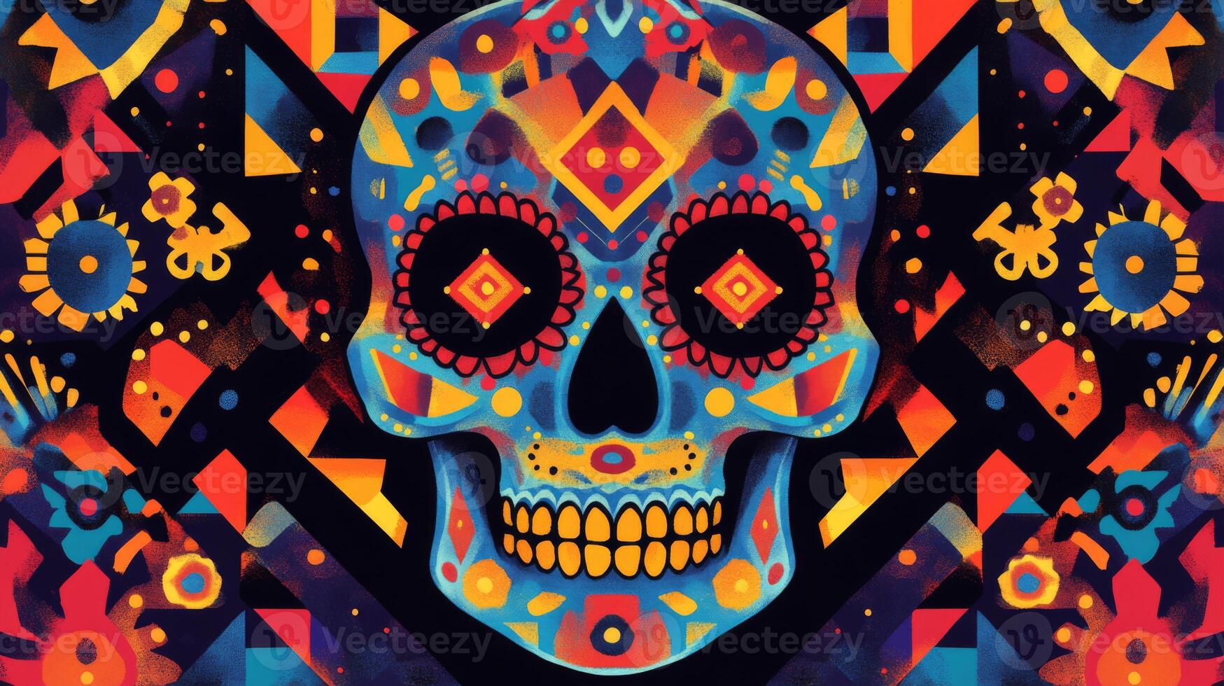 Colorful Sugar Skull with Geometric Background photo