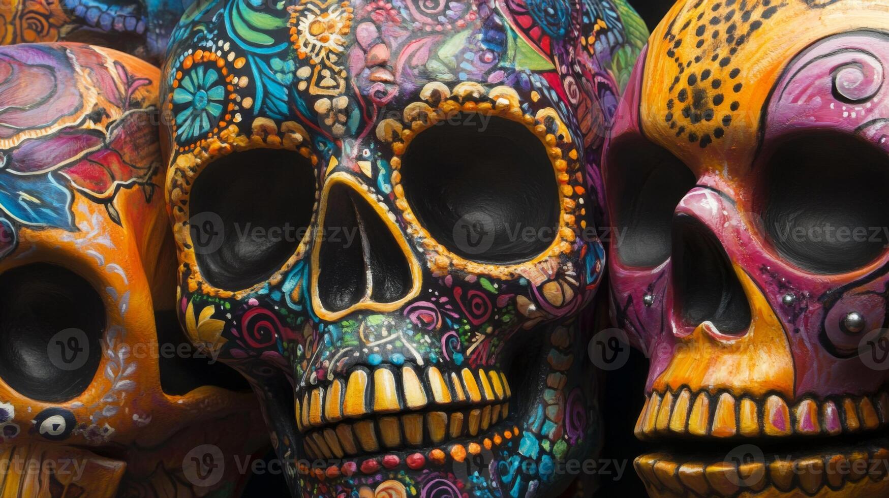 Colorful Decorated Skulls with Floral Patterns photo