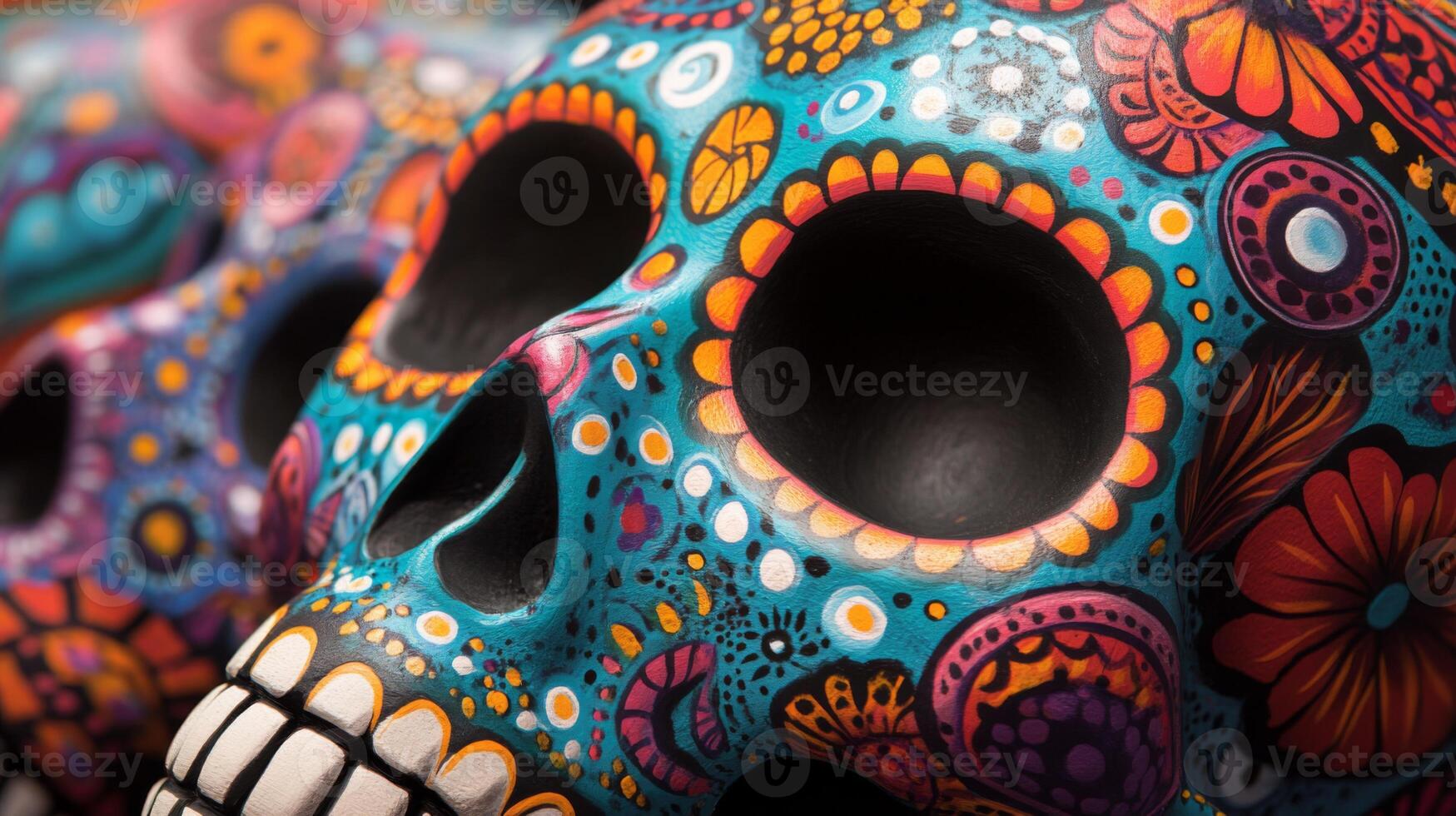Close-up of a Vibrantly Painted Sugar Skull photo
