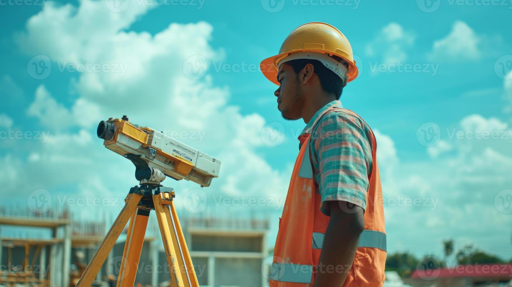 Construction Worker Using a Surveying Theodolite photo