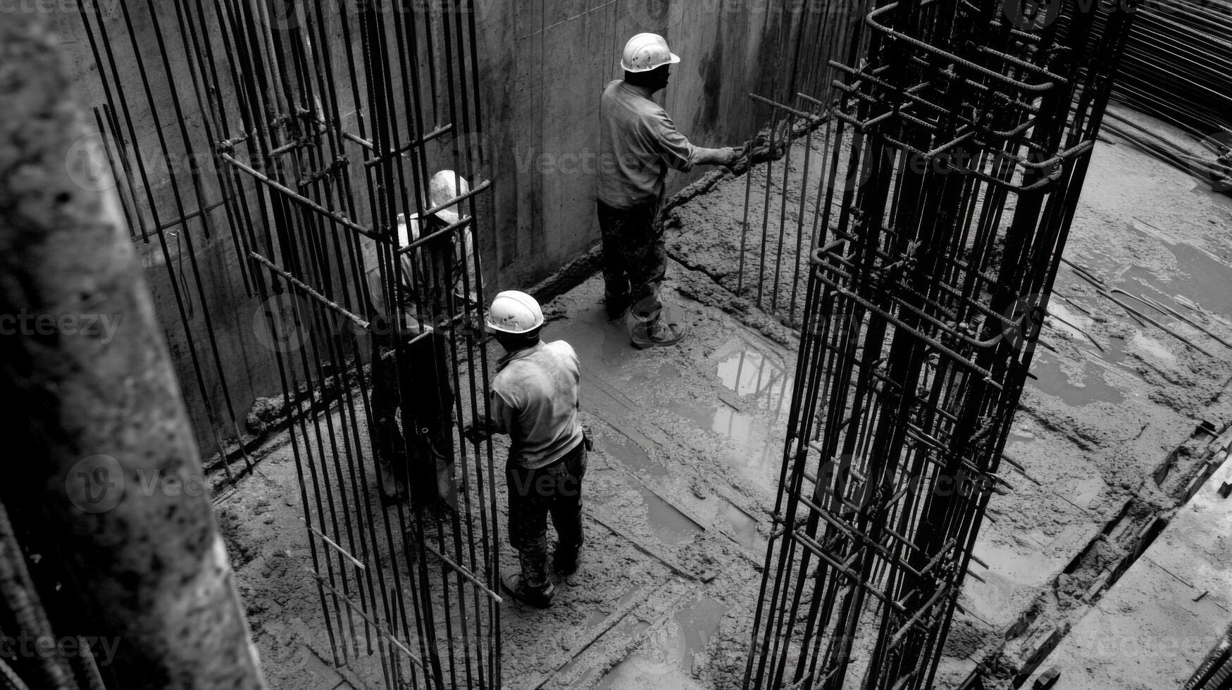 Construction Workers Standing in a Concrete Framework photo