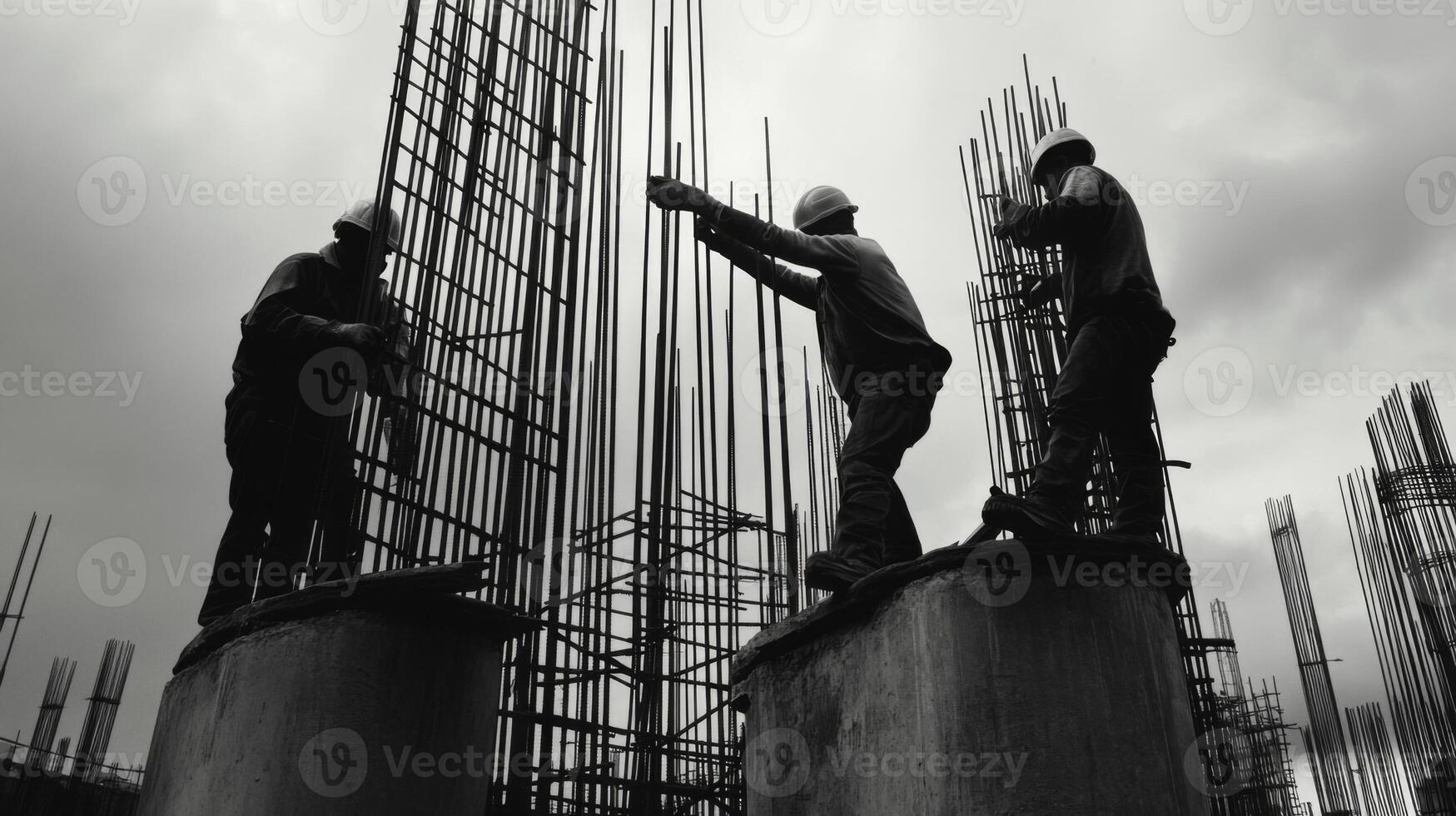 Construction Workers Building a Structure with Rebar photo