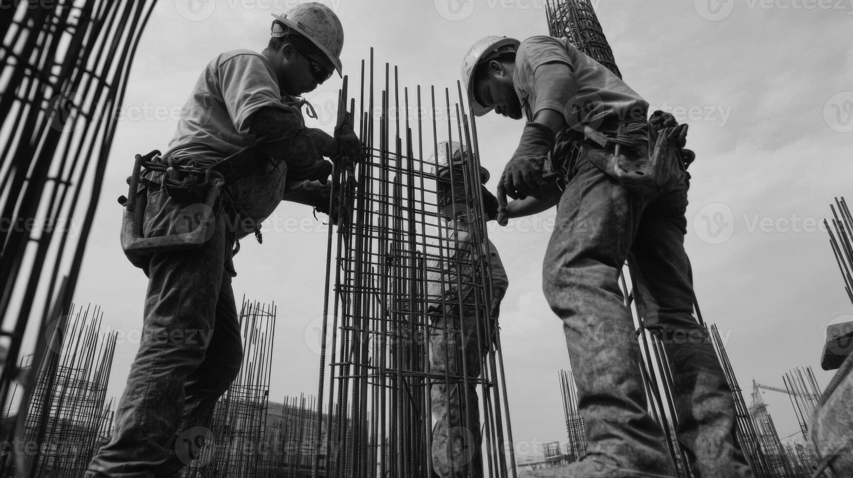 Construction Workers Building a Structure with Rebar photo