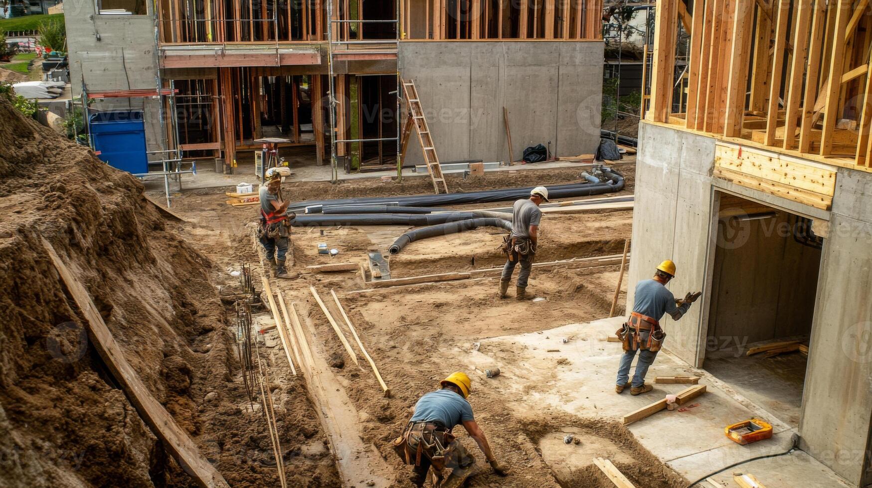 Construction Workers Building a House Foundation photo
