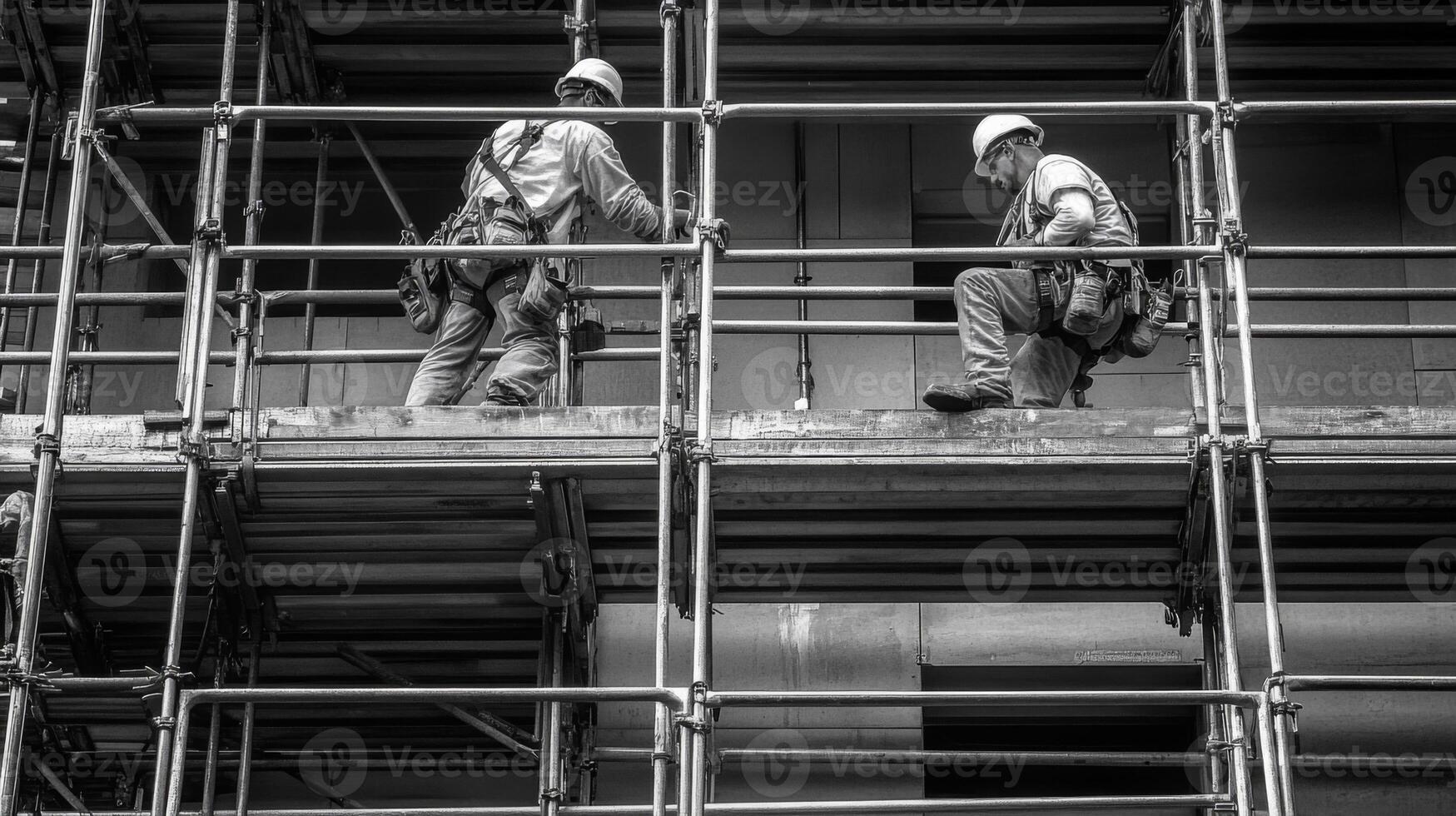 Two Construction Workers On Scaffolding During a Building Project photo