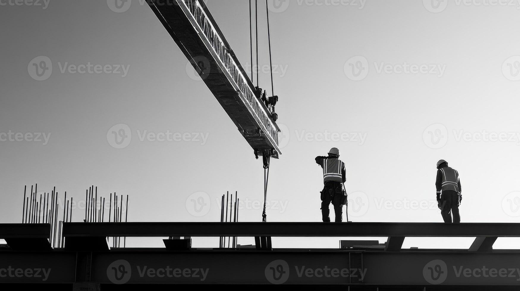 Construction Workers on a Steel Beam During a Building Project photo