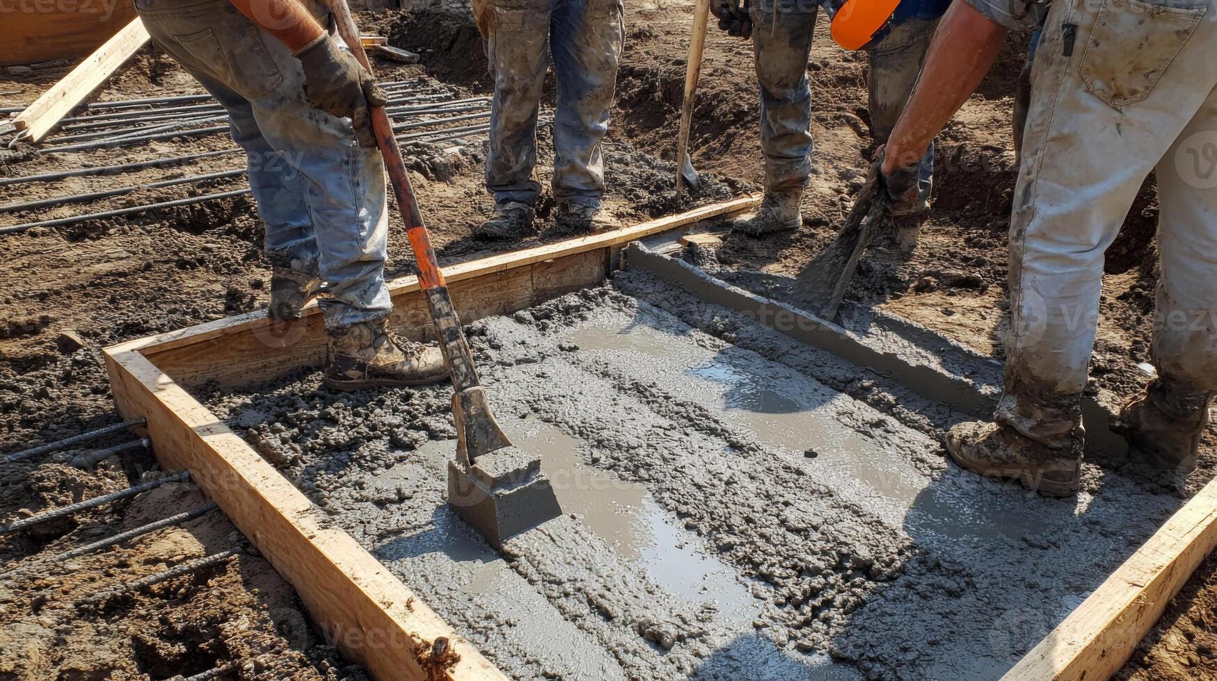 Construction Workers Pouring Concrete Into a Form photo
