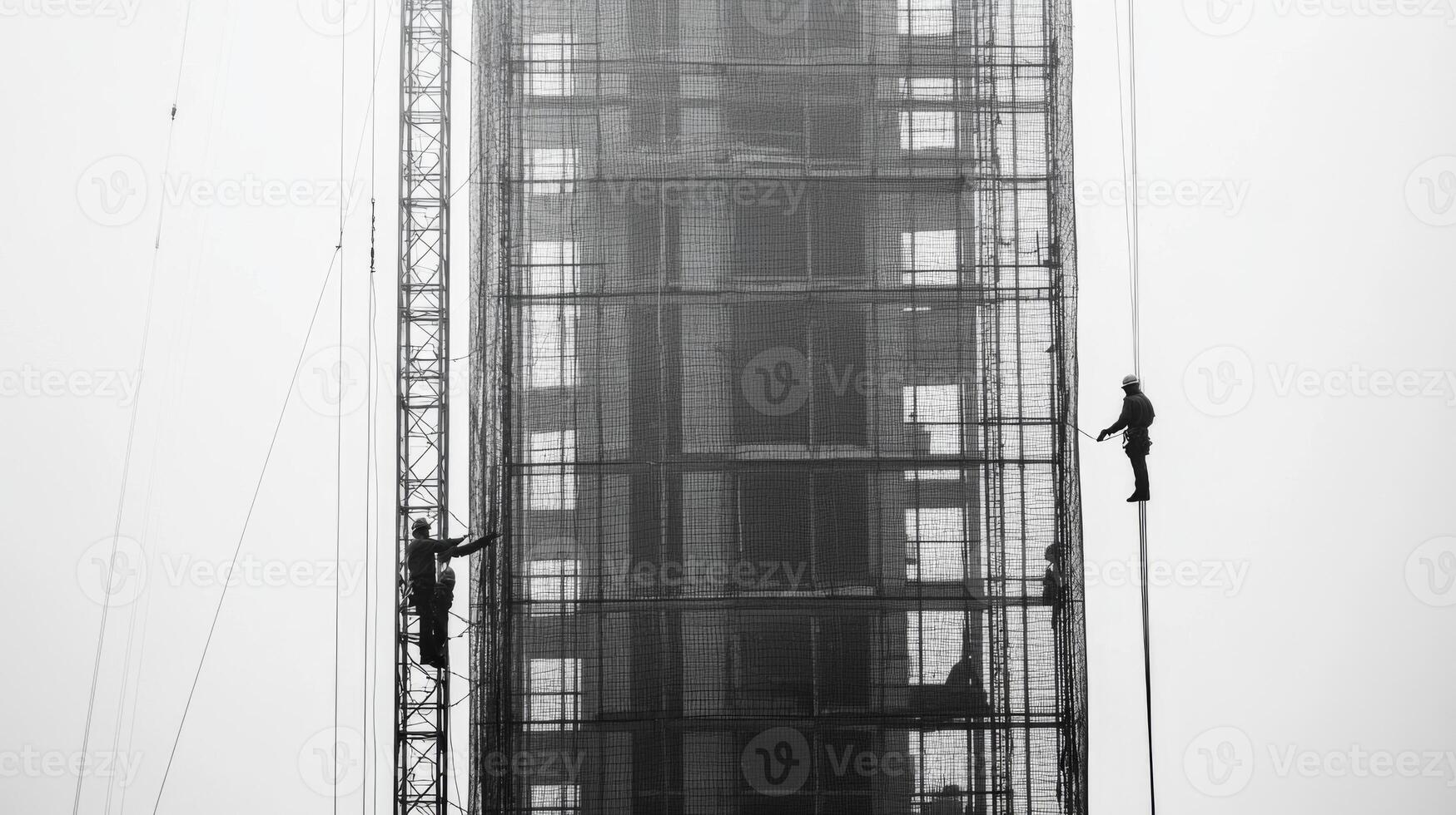 Construction Workers on Scaffolding at a High-Rise Building photo