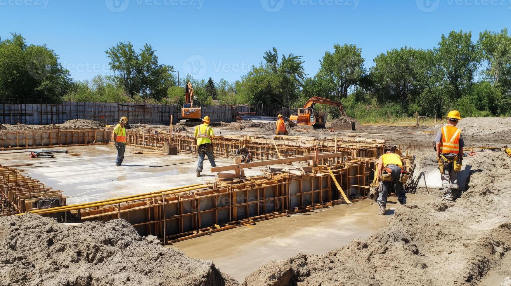Construction Workers Pouring Concrete at a Construction Site photo