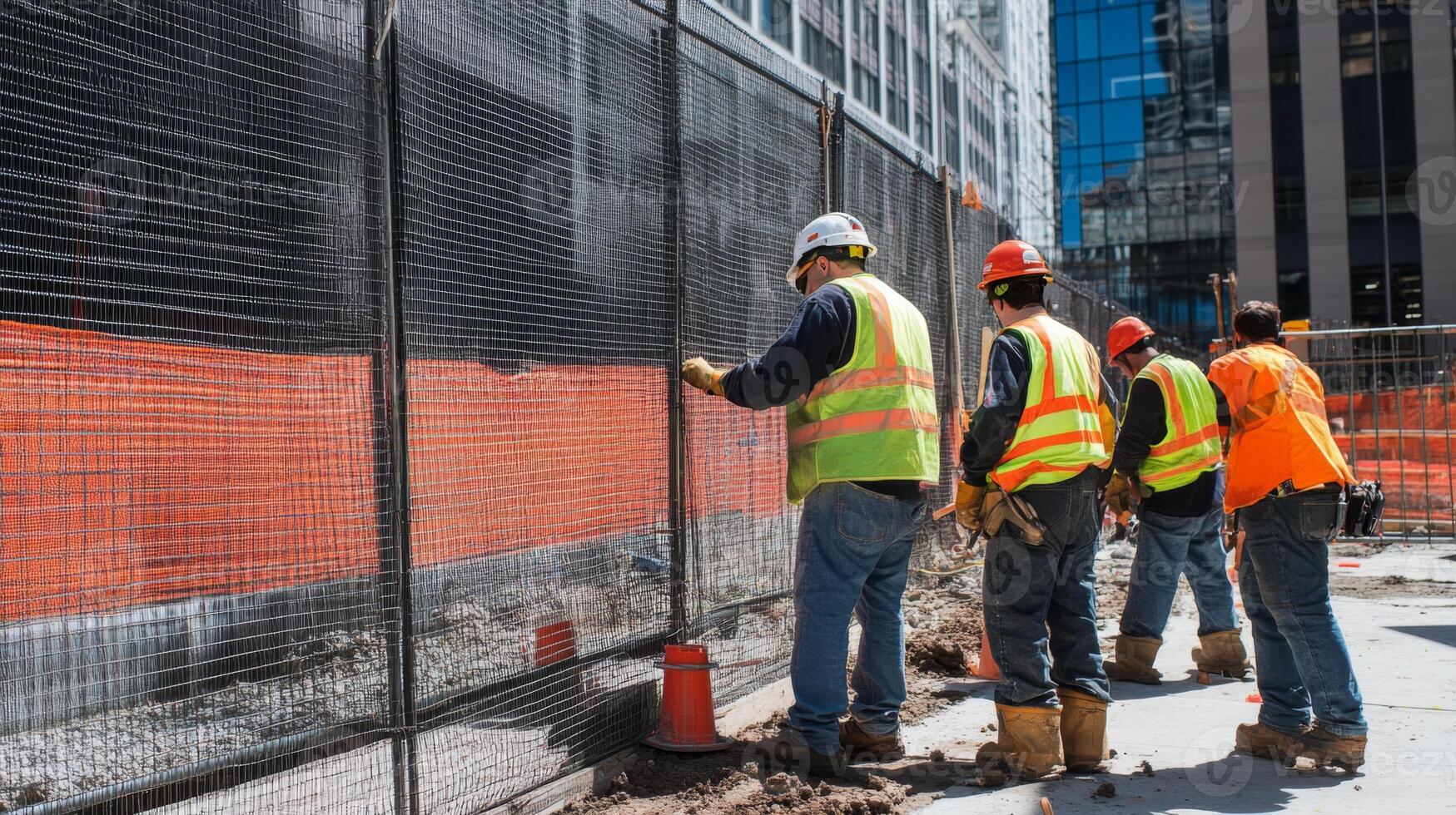 Construction Workers in Safety Vests and Hard Hats photo