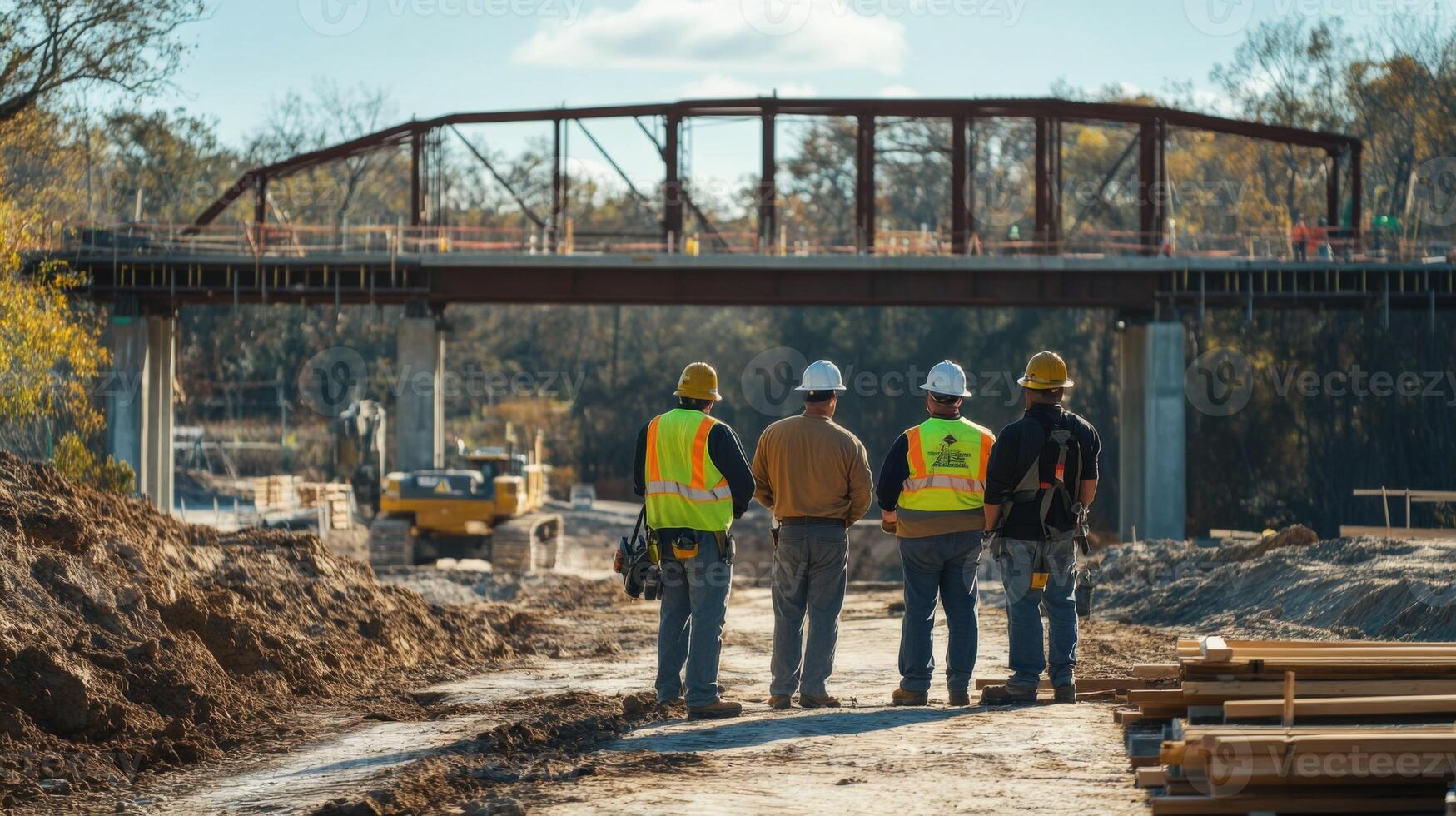 Construction Workers Observing Bridge Construction photo