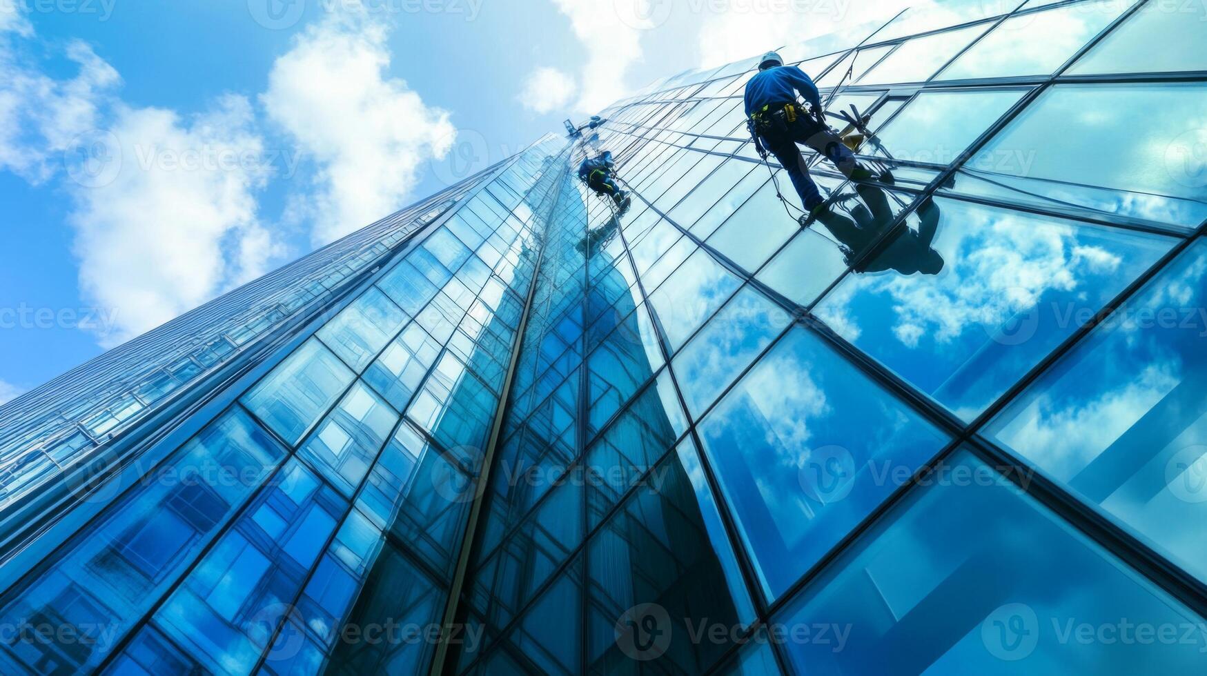 Window Cleaners Ascending a Glass Skyscraper photo
