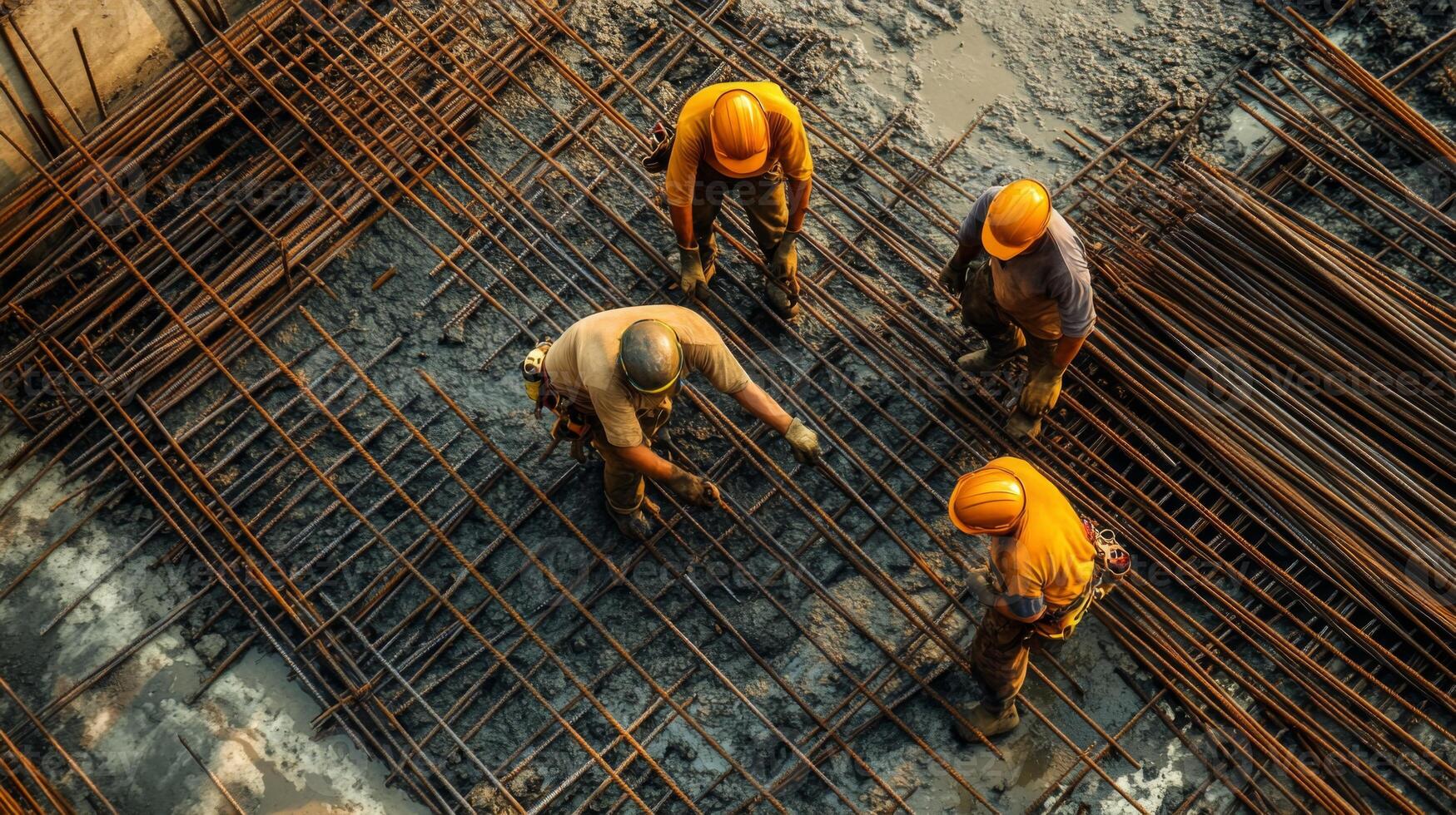 Construction Workers on a Rebar Grid photo