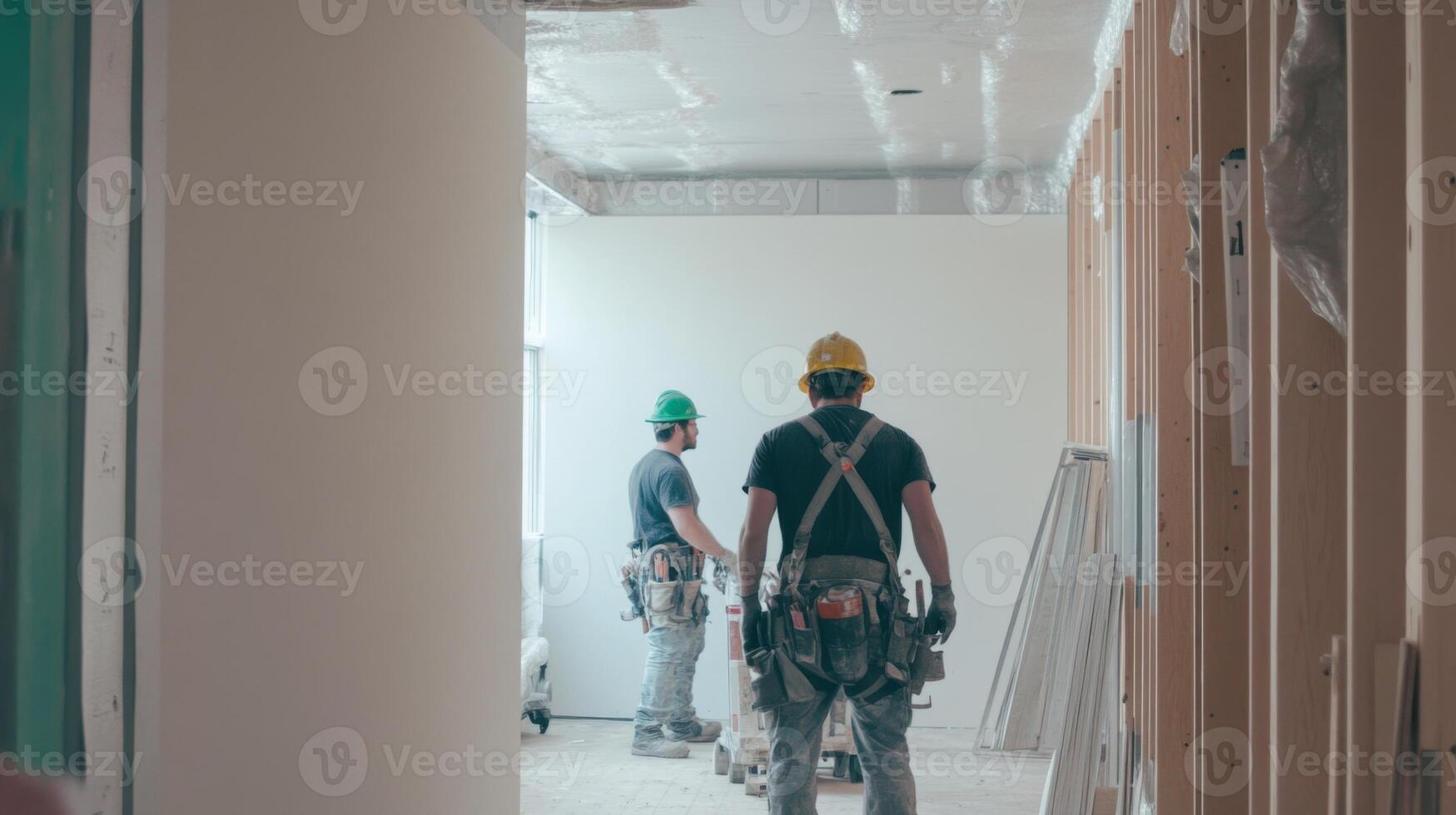 Two Construction Workers in a Room Under Construction photo