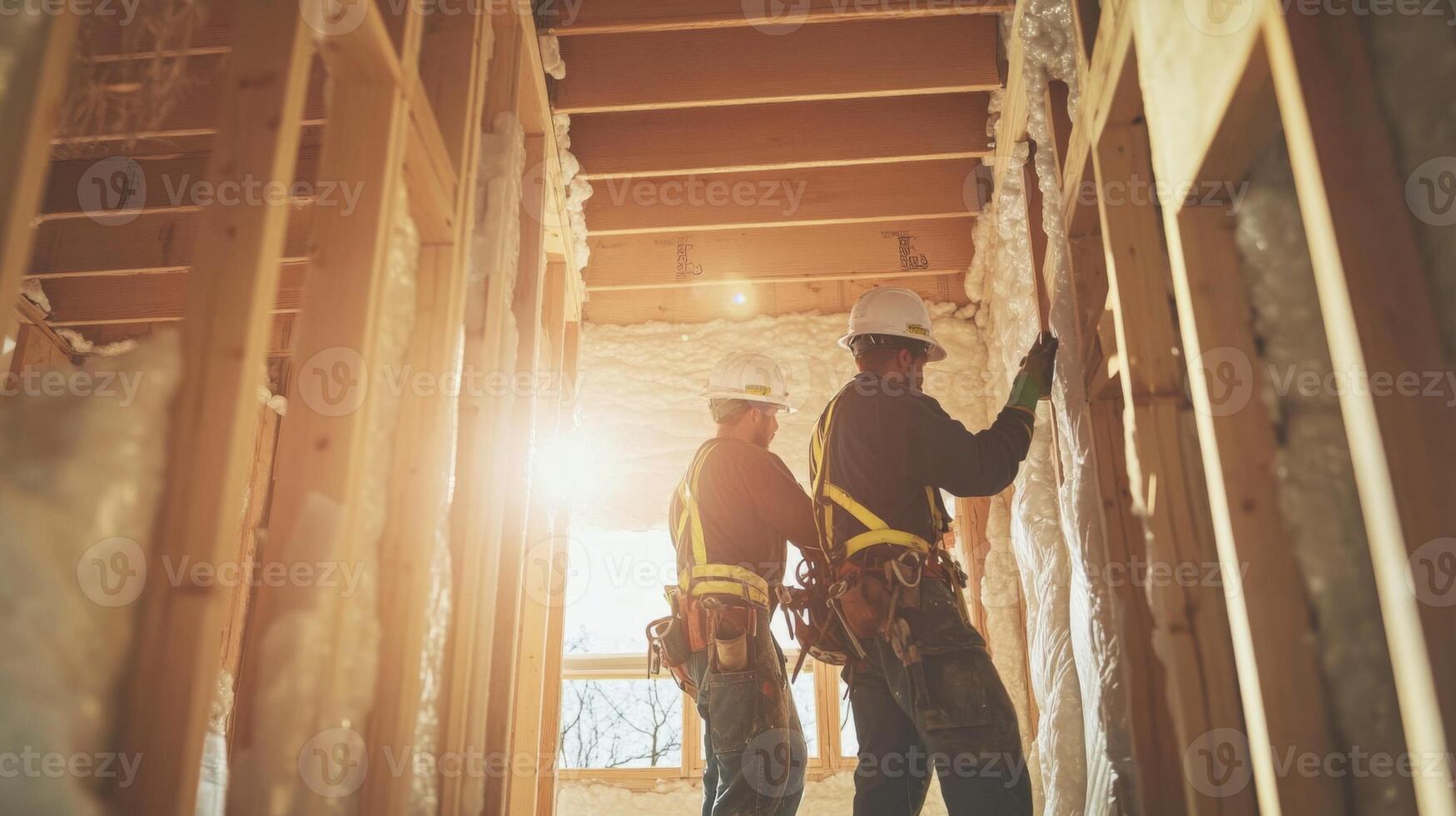 Construction Workers Installing Insulation in a New Home photo